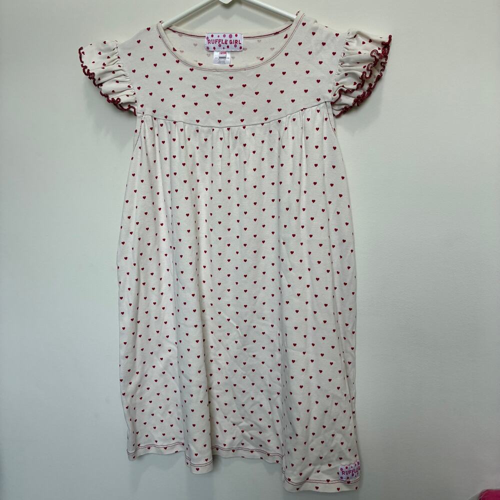 Ruffle Girl Heart Dress Size 12/14 Red White Ruffle Sleeve